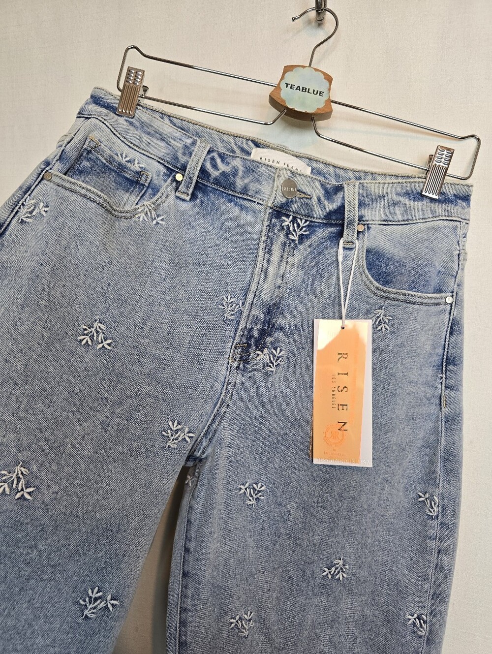 LAST PAIR! Risen Jeans High Rise Leaf Embroidered Barrel Jeans 9/29 NWT - Picture 10 of 16